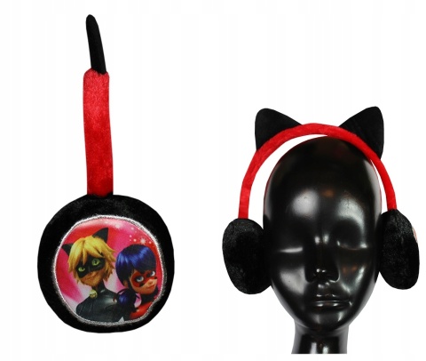 Biedronka i czarny kot nauszniki dla dziewczynki kotek