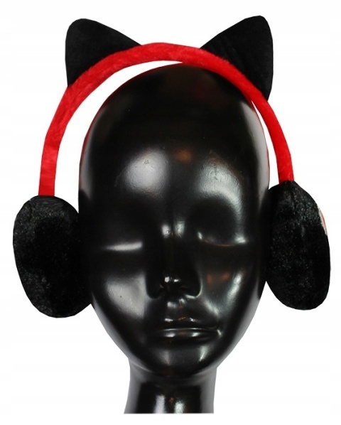 Biedronka i czarny kot nauszniki dla dziewczynki kotek