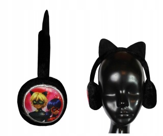 Biedronka i czarny kot nauszniki dla dziewczynki kotek