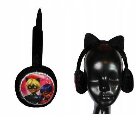 Biedronka i czarny kot nauszniki dla dziewczynki kotek