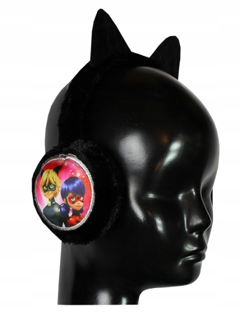 Biedronka i czarny kot nauszniki dla dziewczynki kotek