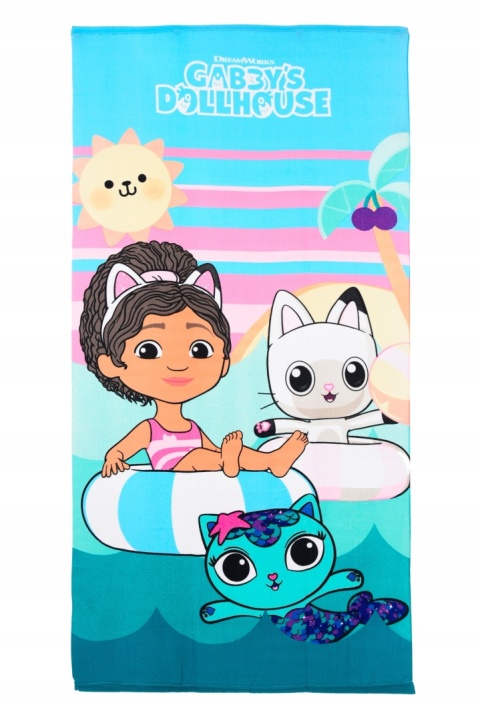 Ręcznik plażowy duży Gabby's Dollhouse Gabi i Kiciuś Syrenka 70 x 140 cm