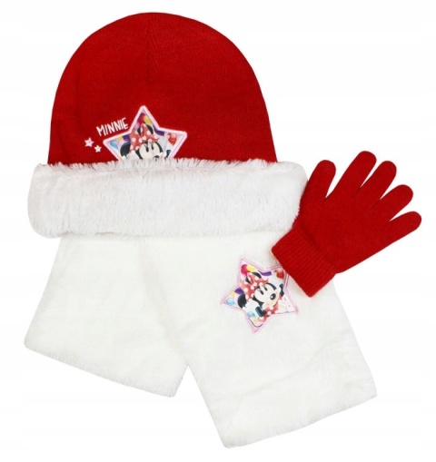 Komplet zimowy czapka szalik rękawiczki ciepły Myszka Minnie 3 częściowy