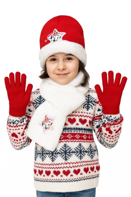 Komplet zimowy czapka szalik rękawiczki ciepły Myszka Minnie 3 częściowy