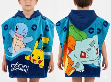 Ręcznik z kapturem ponczo kąpielowe POKEMON 55 x 110 cm
