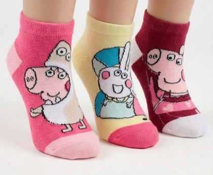 Peppa Pig Świnka Peppa Skarpetki Stopki dla dziewczynki zestaw 3 pary