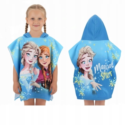 Ręcznik z kapturem ponczo kąpielowe KRAINA LODU 55 x 110 cm