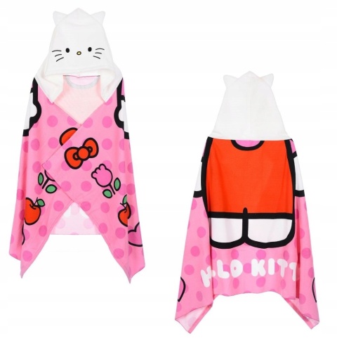 Ręcznik z kapturem ponczo kąpielowe HELLO KITTY 70 x 140 cm modny wzór