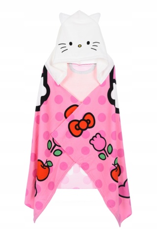 Ręcznik z kapturem ponczo kąpielowe HELLO KITTY 70 x 140 cm modny wzór