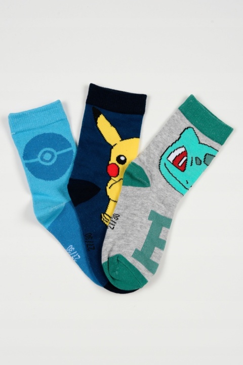 Skarpetki dziecięce Pokémon trójpak 3 pary Pikachu Bulbasaur Pokéball