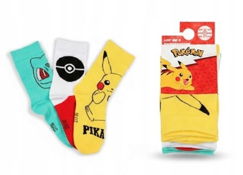 Skarpetki dziecięce Pokémon trójpak 3 pary Pikachu Bulbasaur Pokéball