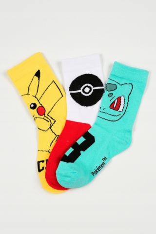 Skarpetki dziecięce Pokémon trójpak 3 pary Pikachu Bulbasaur Pokéball