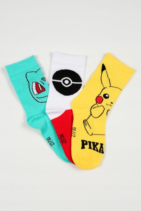 Skarpetki dziecięce Pokémon trójpak 3 pary Pikachu Bulbasaur Pokéball